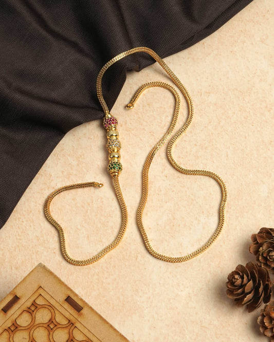 RUBY GREEN AND WHITE STONE BALL WITH HANDI MUGAPPU CHAIN WITH PREMIUM QUALITY