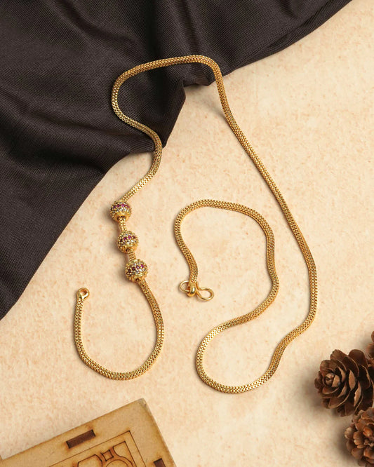 WHITE AND RED DIAMOND STONE BALL MUGAPPU CHAIN