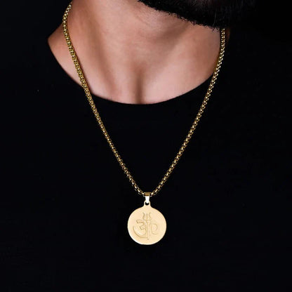 OM TRISHUL PENDANT GOLD STAINLESS STEEL NECKLACE CHAIN FOR MEN (24 INCH)