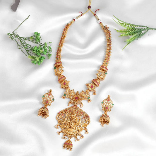 CLASSIC PEARL GOLD PLATED LAXMI NECKLACE SET FOR WOMEN