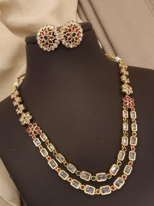 Designer Full AD Stone White Rodium Polish Party wear Necklace Set