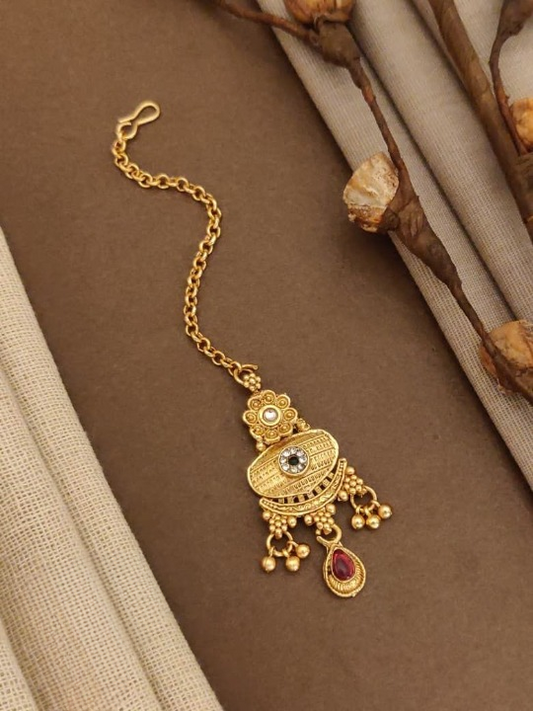 Antique Designer High Gold Polish Party Wear Maang Tikka