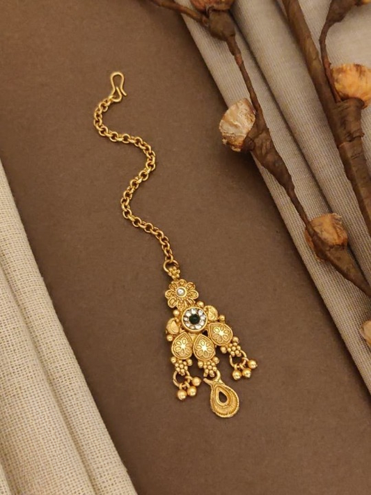 Beautiful Fancy Style Party wear Designer High Gold Green Ruby Maang Tikka