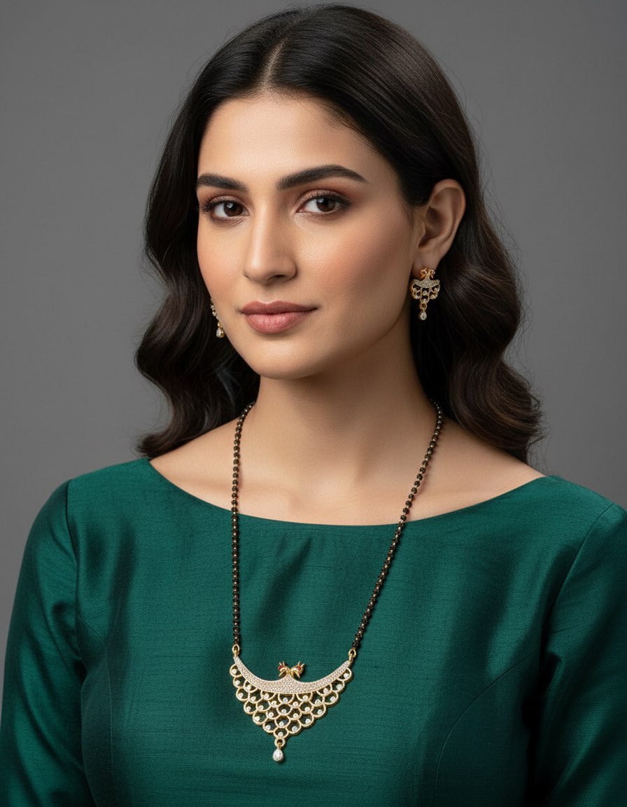 Royal Peacock Design Mangalsutra with Matching Earrings
