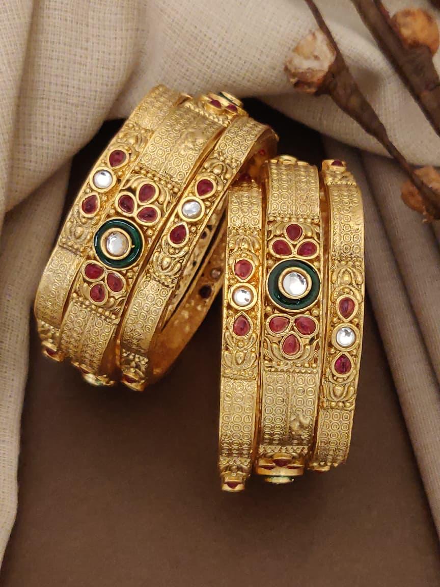 Antique Designer High Gold Polish Fancy Bangles Set