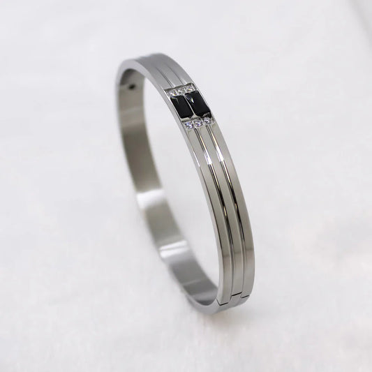 BLACK-WHITE DIAMOND SILVER MEN'S BRACELET
