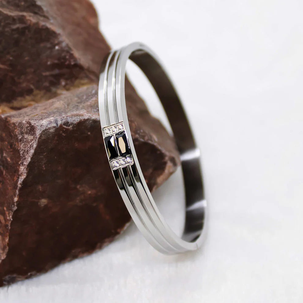BLACK-WHITE DIAMOND SILVER MEN'S BRACELET