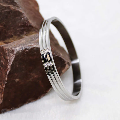 BLACK-WHITE DIAMOND SILVER MEN'S BRACELET