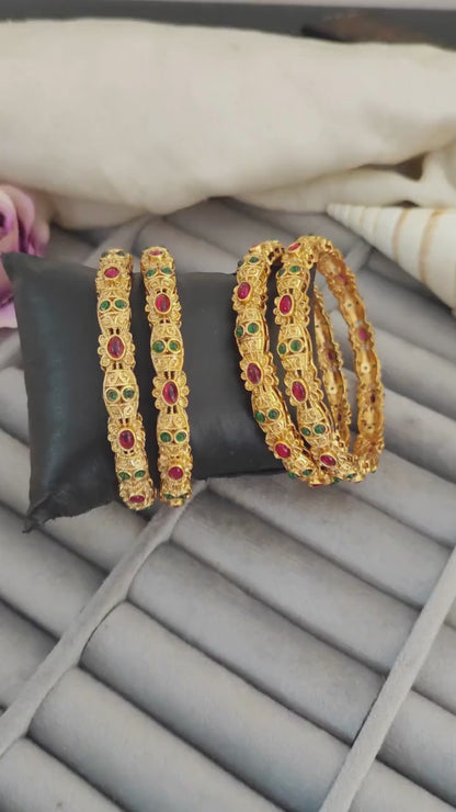 Antique Full Stone High Gold Polish 4 Bangles Set