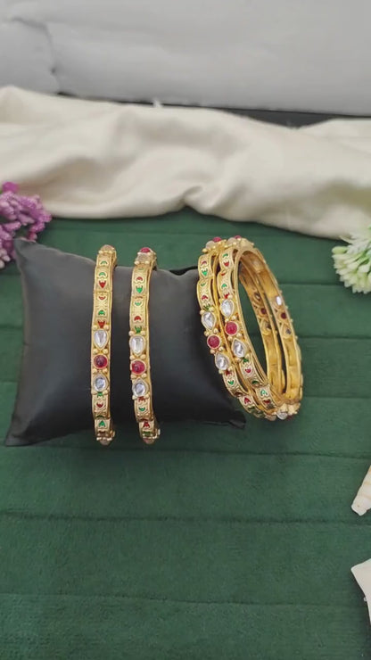 Antique Rajwadi Polish Full Stone Party Wear 4 Bangles set