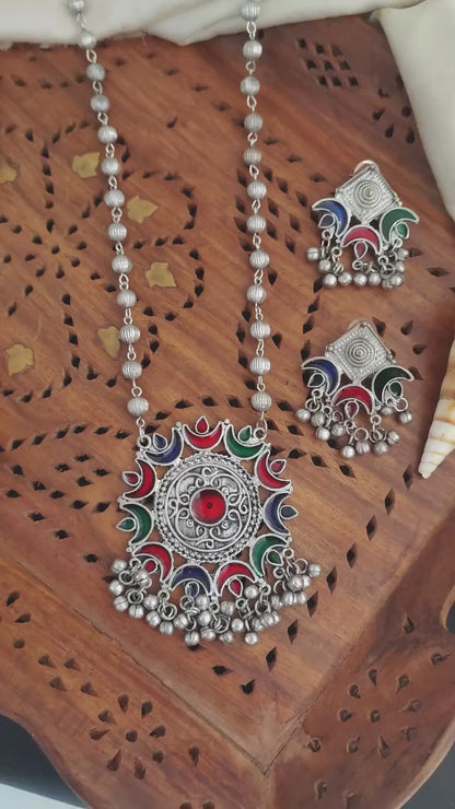 German Silver Full Stone Fancy Style Necklace Set