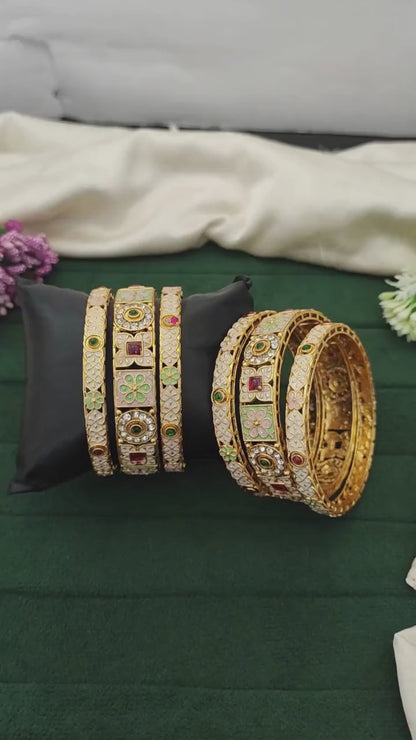 Antique Rajwadi Polish Full Stone Party Wear 6 Bangles Set