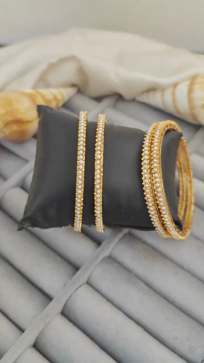 Antique Designer High Gold Polish Fancy Full Stone Party wear 4 Bangles Set