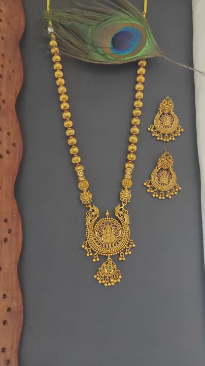 Beautiful Temple Jewellery High Gold Polish Full Stone Party Wear Necklace Set