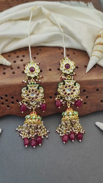 Kundan Beautiful High Gold Polish Party Wear Ruby Earrings