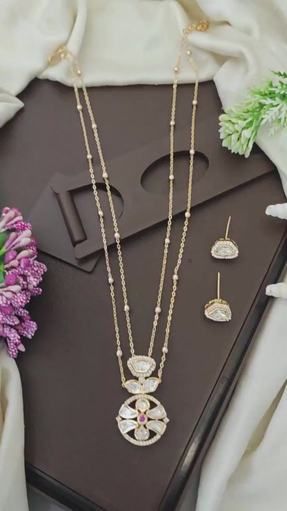 Kundan Design High Gold Polish Fancy Style Ruby Pendant Set