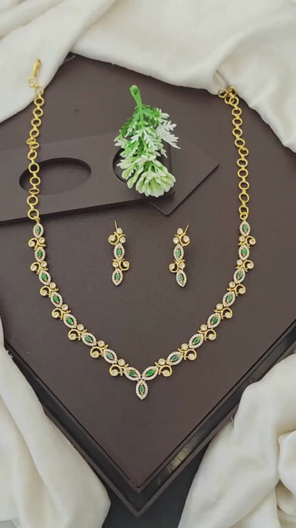 Kemp Designer Matte Gold Polish Kemp Stone Party Wear Necklace Set