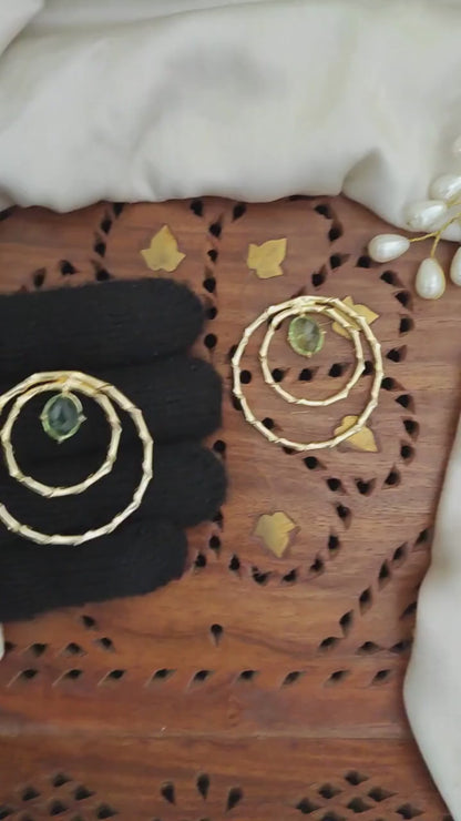 Fusion Designer High Gold Polish Fancy Design Green Earrings