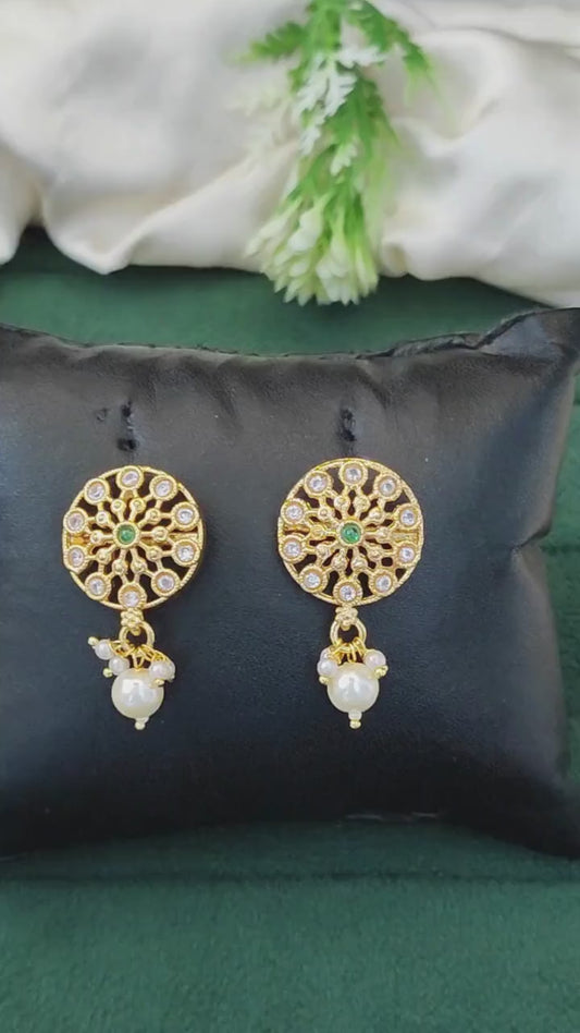 Antique Jewellery High Gold Polish Designer Party Wear Green Earrings