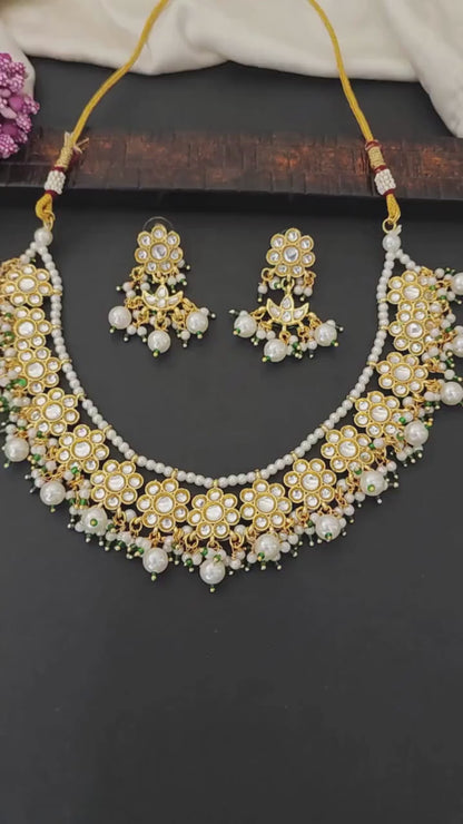 Beautiful High Gold Polish Clustered Pearl Party Wear Necklace Set