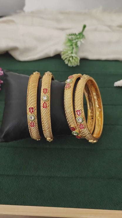 Antique Rajwadi Polish Full Stone 4 Bangles Set