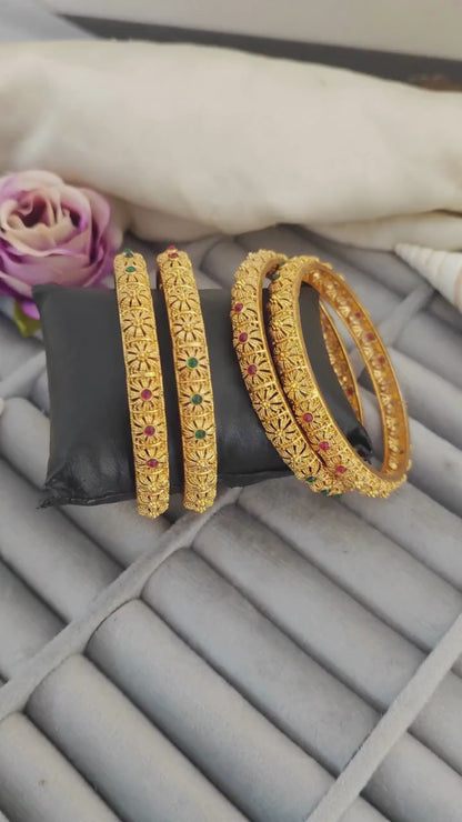 Antique Designer High Gold Polish Full Stone 4 Bangles Set