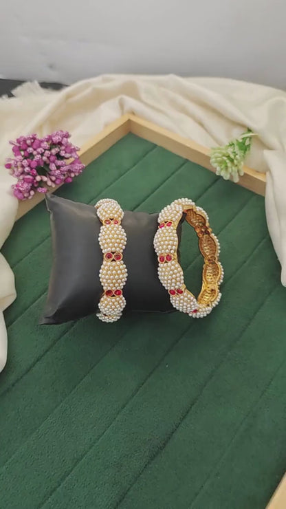 Antique High Gold Polish Design Full Stone 2 Bangles Set