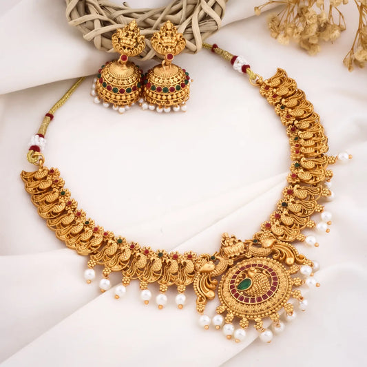 TRADITIONAL PEACOCK DESIGN GOLD-PLATED NECKLACE SET FOR BELLIZA JEWELS