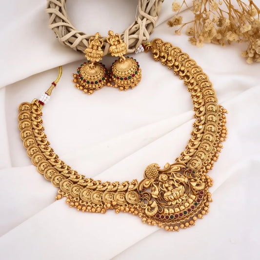 TRADITIONAL PEACOCK TEMPLE NECKLACE SET WITH ANTIQUE GOLD FINISH